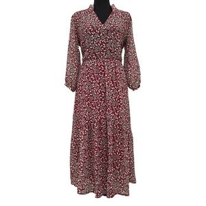 ba&sh Bonnie Lady Dress Bordeaux Red Floral Chiffon Midi Small Boho Cottagecore